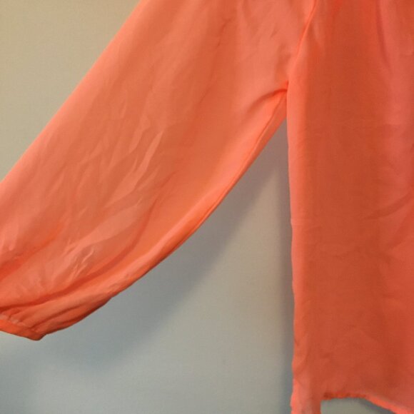 American Eagle Sheer Neon Orange Pink Bohemian Blouse - Picture 6 of 14